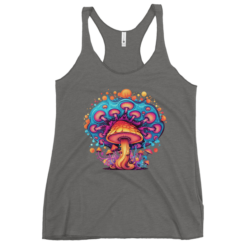 Psychedelic Fungal Dreamscape Tank Top front view – Premium Heather psychedelic mushroom racerback tank by Fungal Drip