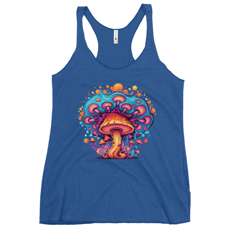Psychedelic Fungal Dreamscape Tank Top front view – Vintage Royal psychedelic mushroom racerback tank by Fungal Drip