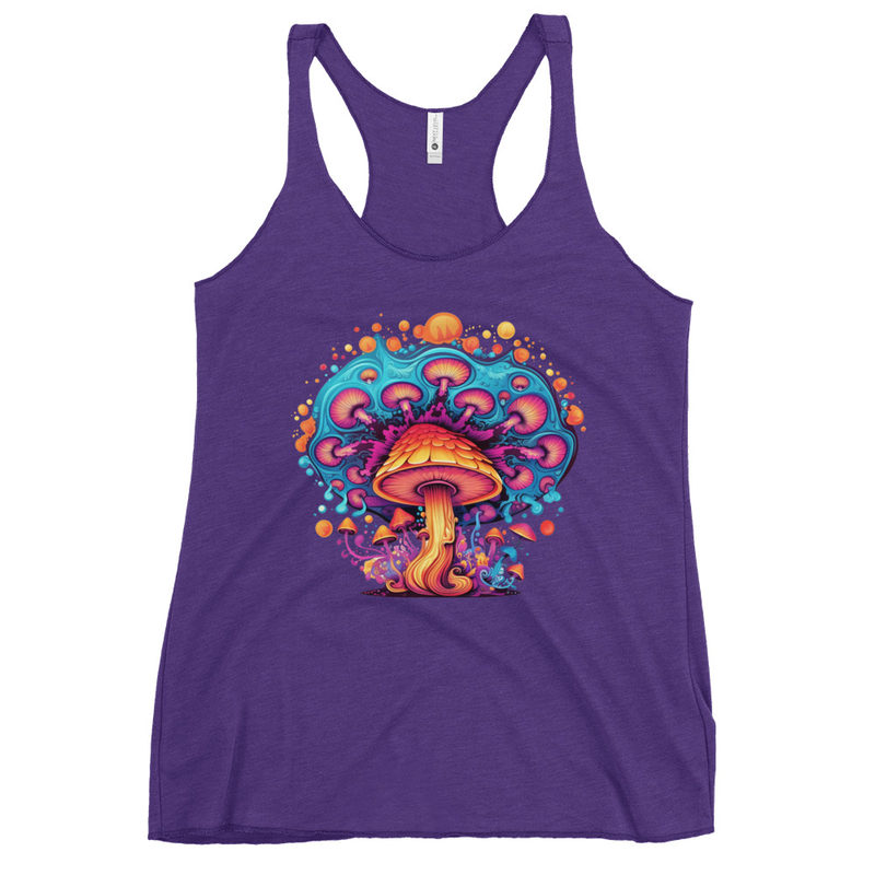 Psychedelic Fungal Dreamscape Tank Top front view – Purple Rush psychedelic mushroom racerback tank by Fungal Drip