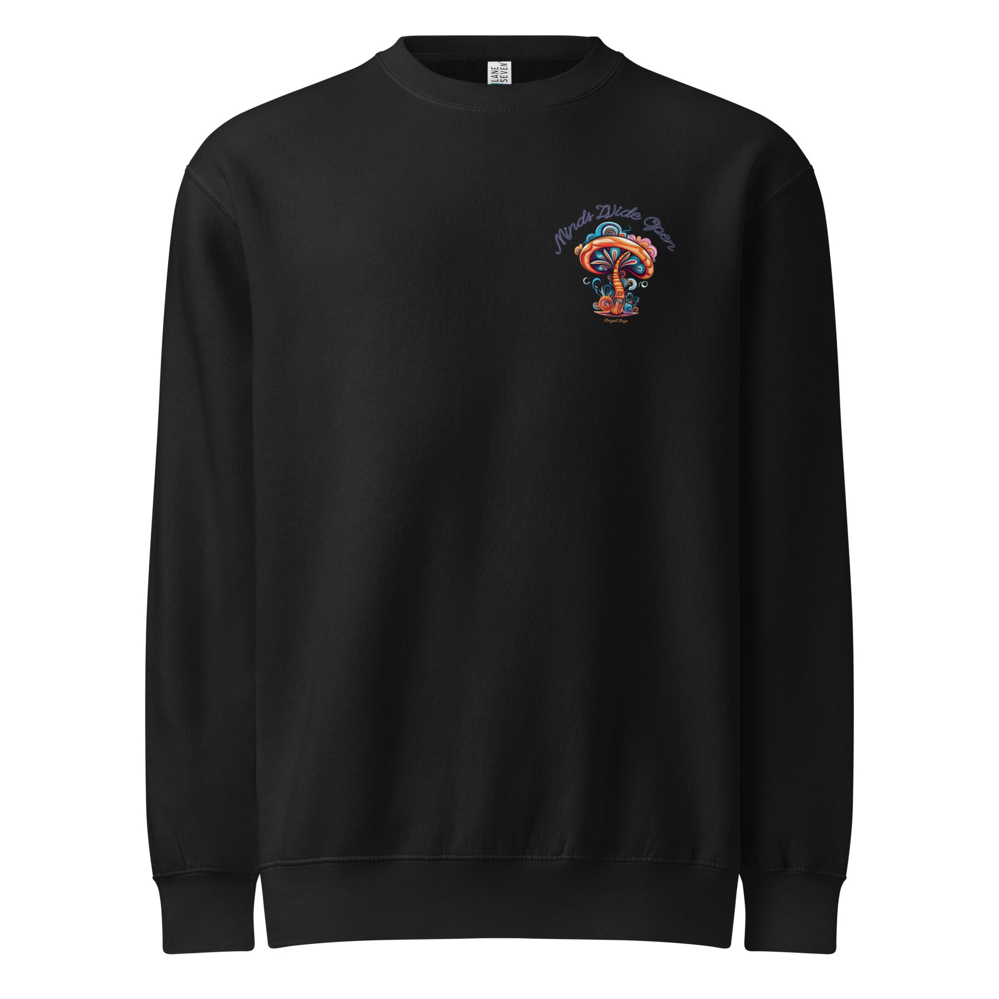 Spore Spectrum Crewneck – Psychedelic Mushroom Sweatshirt by Fungal Drip – Black Front