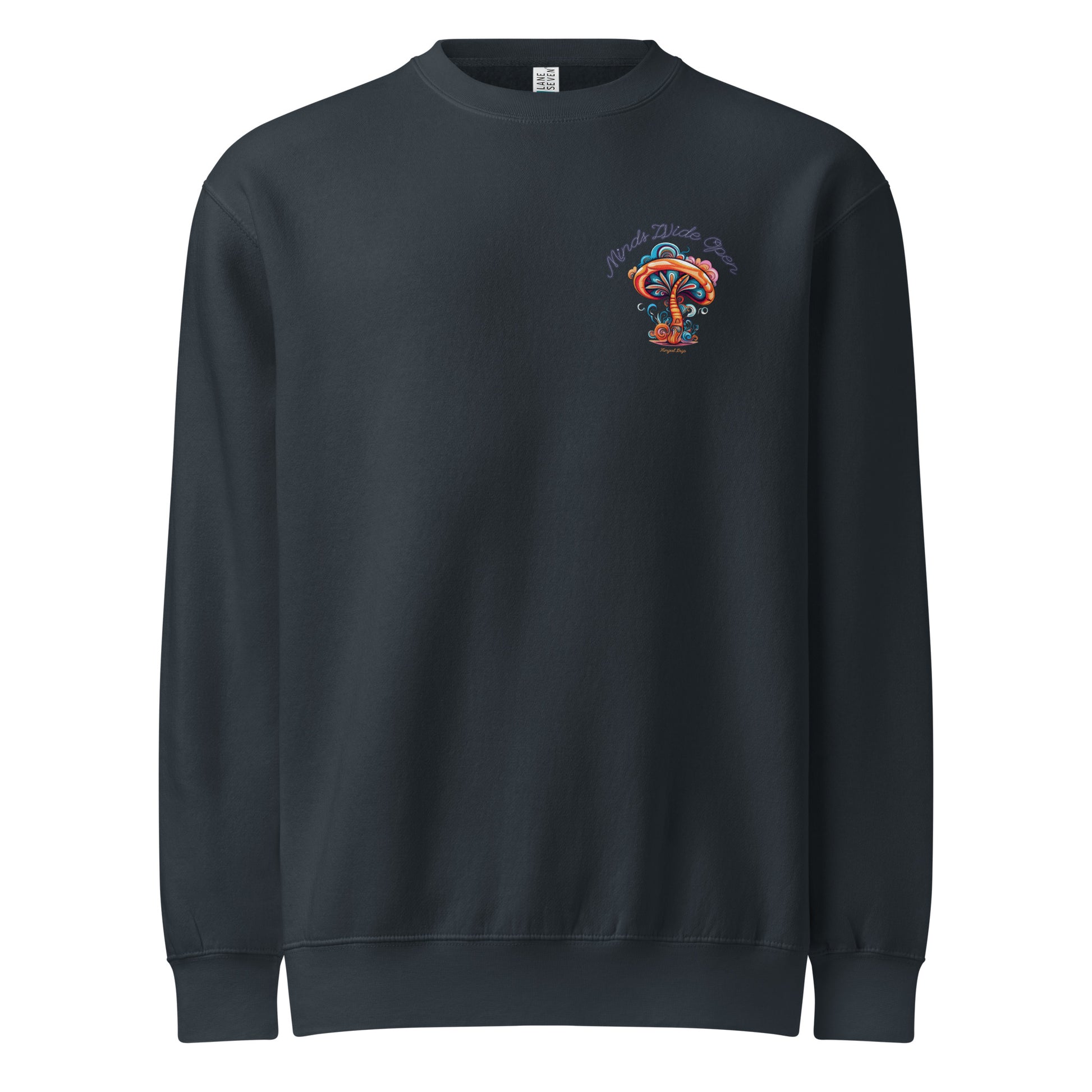 Spore Spectrum Crewneck – Psychedelic Mushroom Sweatshirt by Fungal Drip – Navy Front