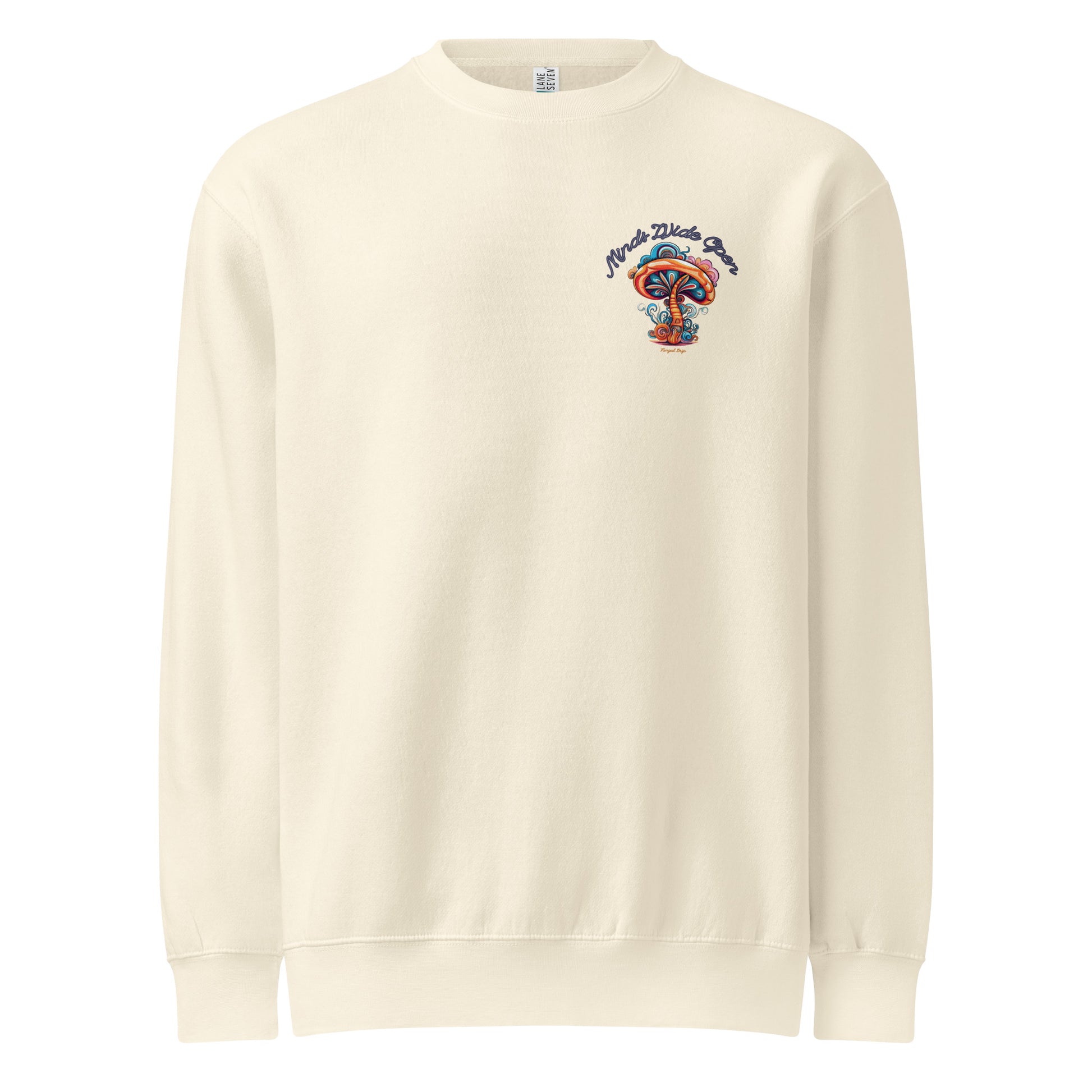 Spore Spectrum Crewneck – Psychedelic Mushroom Sweatshirt by Fungal Drip – Sandshell Front